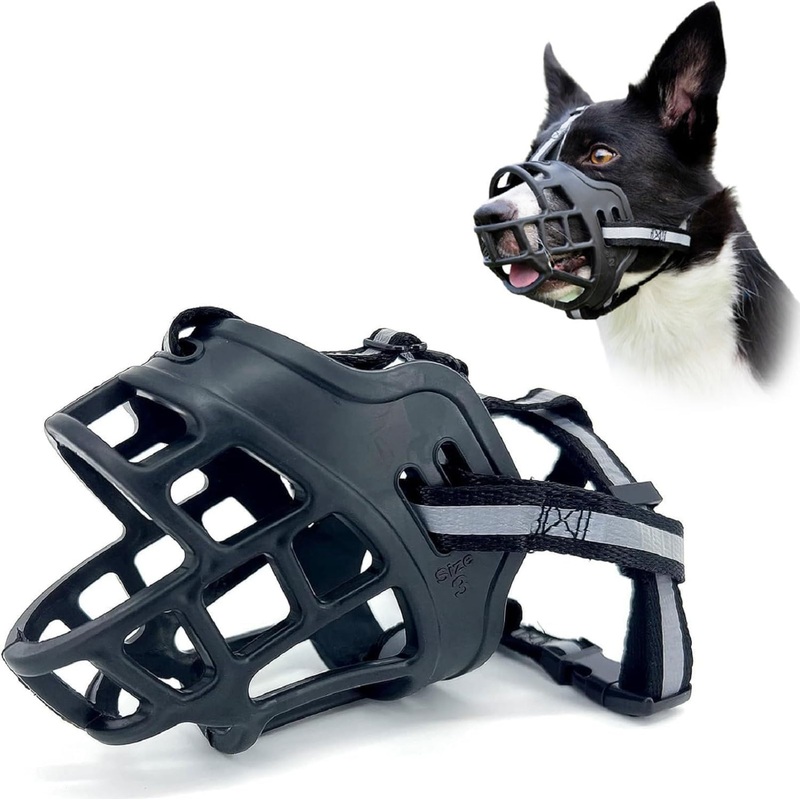 Dog Muzzle, Soft Rubber Safety Basket, Adjustable Dog Muzzle, Suitable for Small, Medium and Large Dogs, Allows Drinking and Panting, Anti-Biting, Barking Chewing Muzzle with Reflective Strips 4
