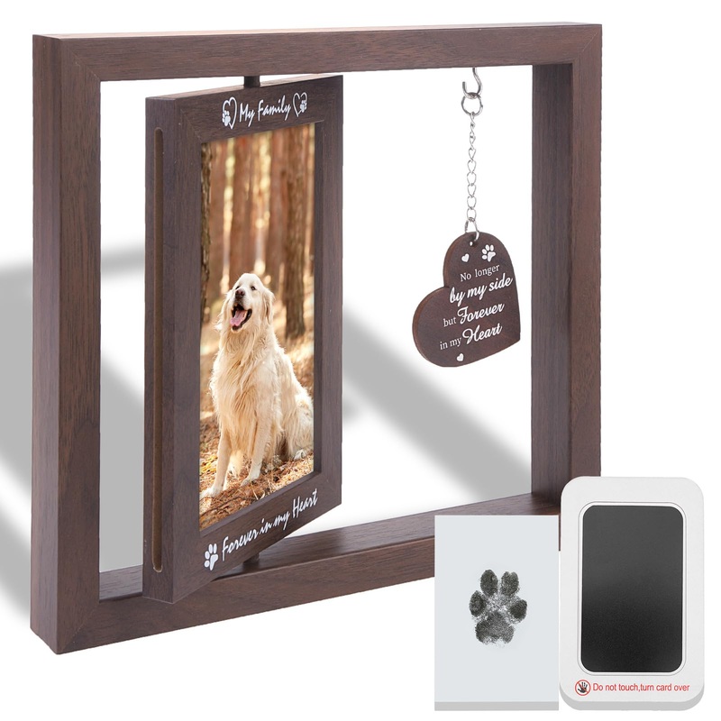EXPAWLORER Pet Memorial Gifts for Dogs Cats – Dog Memorial Gifts for Loss of Dog, Rotating Wooden Dog Picture Frame with Paw Print Ink Pad, Dog Bereavement Gifts Pet Loss Sympathy Remembrance Gift