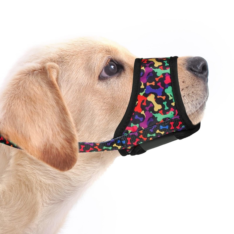 LUCKYPAW Dog Muzzle, Soft Dog Muzzles for Small Medium Large Dogs, Breathable Muzzles to Stop Biting and Chewing with Pattern, Allows Panting and Drinking(Black Bone,M) Black Bone M-(Snout 5″-8″)