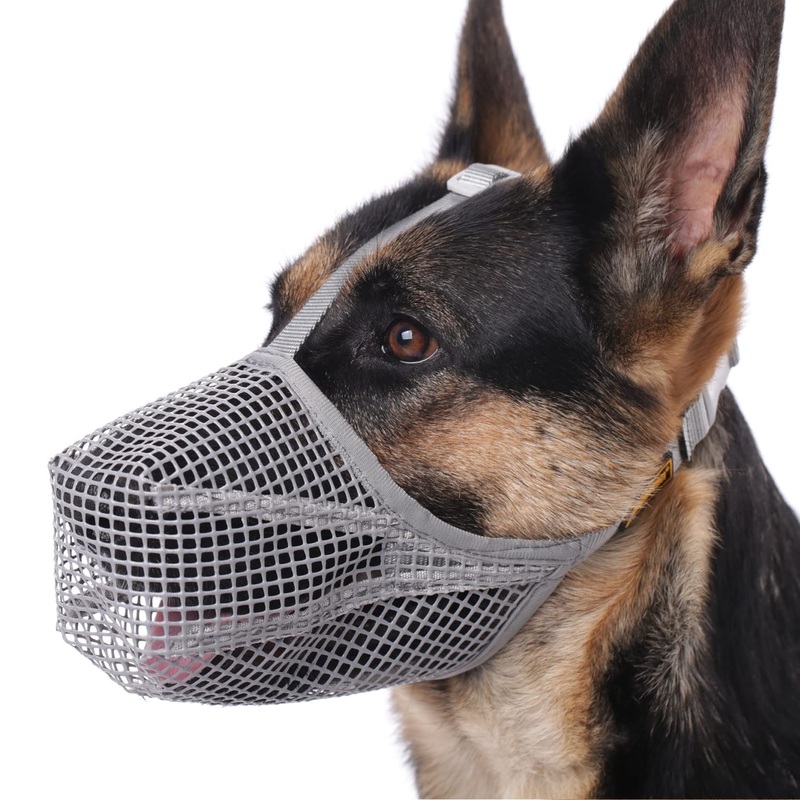 Mayerzon Dog Muzzle, Soft Mesh Covered Muzzles for Small Medium Large Dogs, Poisoned Bait Protection Muzzle with Adjustable Straps, Prevent Biting Chewing and Licking XL: Snout:12″-13″ Grey