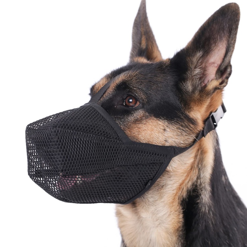 Mayerzon Dog Muzzle, Soft Mesh Muzzle for Small Medium Large Dogs, Adjustable Puppy Muzzles for Scavenging Biting Licking and Chewing, Allows Panting and Drinking Black L-(Snout:11″-12″)