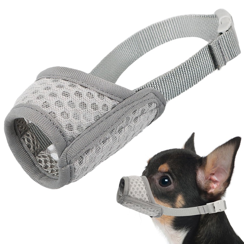 Mayerzon Dog Muzzle, Soft Mesh Muzzle for Small Medium Large Dogs Chihuahua Poodles Beagle Dachshund Corgis Labrador, Puppy Muzzle for Biting Chewing Grooming, Allows Panting Drinking Grey XXS-(Snout 4-5)