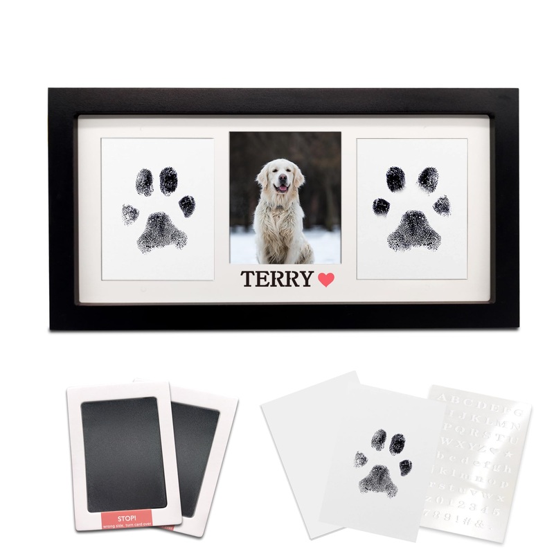 Paw Print Frame & Ink Pads Kit,Dog or Cat Paw Print Kit,2 No Mess Ink Pads for Pets,Paw Print Stamp Pad for Dogs,Wooden Pet Memorial Frame,Personalized Pet Paw Print Gifts Medium-Black