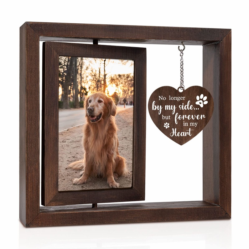 Pet Memorial Gifts for Dogs Cats – Rotating Wooden Picture Frame for 4×6 Photo – Dog Memorial Gifts for Loss of Dog – Loss of Dog Sympathy Gift – Dog Bereavement Remembrance Picture Frame