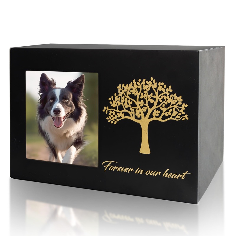 Pet Urns for Dog or Cat Personalized Photo Frame and Tree of Life Ashes Wooden Pet Ashes Casket for Cat or Dog Memory Box Large