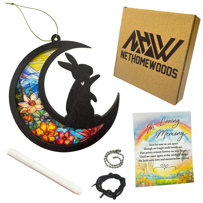 Rabbit Memorial Suncatcher, Personalized Rabbit Memorial with Name Date, Rainbow Bridge Bunny Sympathy Card, Pet Passing Away Gift, Loss of Rabbit Sympathy Gift, Bereavement Gift