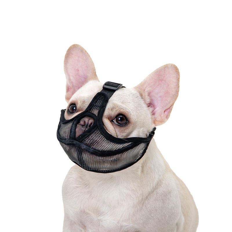 Short Snout Dog Muzzle, Soft Breathable Mesh Bulldog Muzzle Wont Cover Eyes, Prevent Biting Licking for DogsM,Black Medium Black