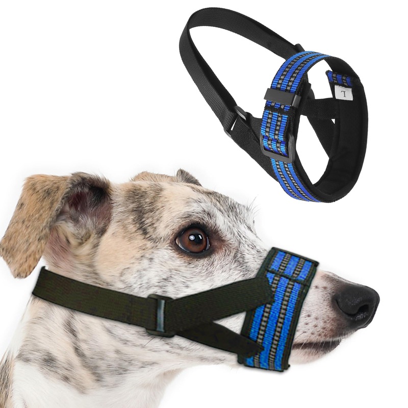 Soft Dog Muzzle, Nylon No Barking Muzzle with 7 Shape Structure, Reflective Puppy Muzzle, Adjustable Dog Mouth Harness Anti Biting Chewing, Dog Muzzles for Medium Large Dogs,M