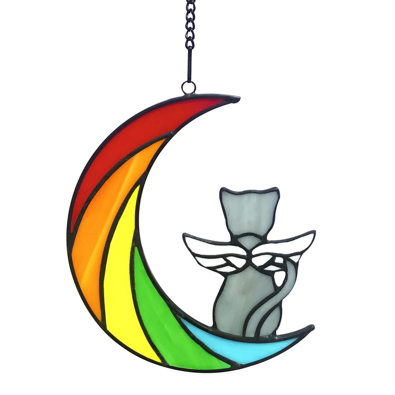 Stained Glass Rainbow Bridge Pet Memorial Gifts for Cats, Grey Cat Decor Memorial Gifts for Cat Lovers,Cat Suncather Gifts for Women,Cat Remembrance Gifts,Loss of Cat Sympathy Gift. Rainbow G-cat