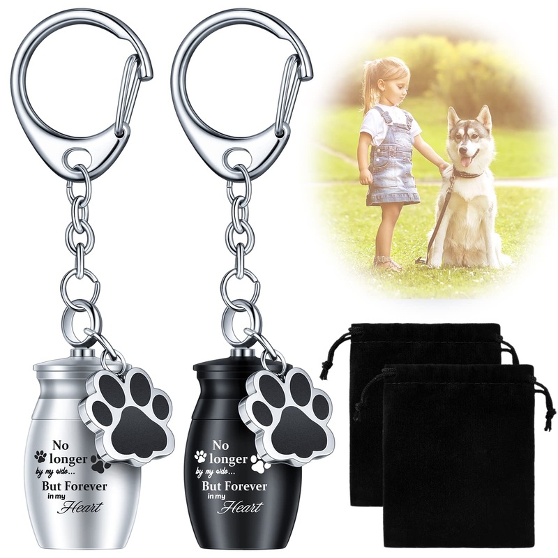Tudomro 2 Pcs Pet Urns Keychain for Dog Cat Ashes with Storage Bags Small Pet Cremation Keepsake Pend Paw Print Memorial Urn Fresh Style