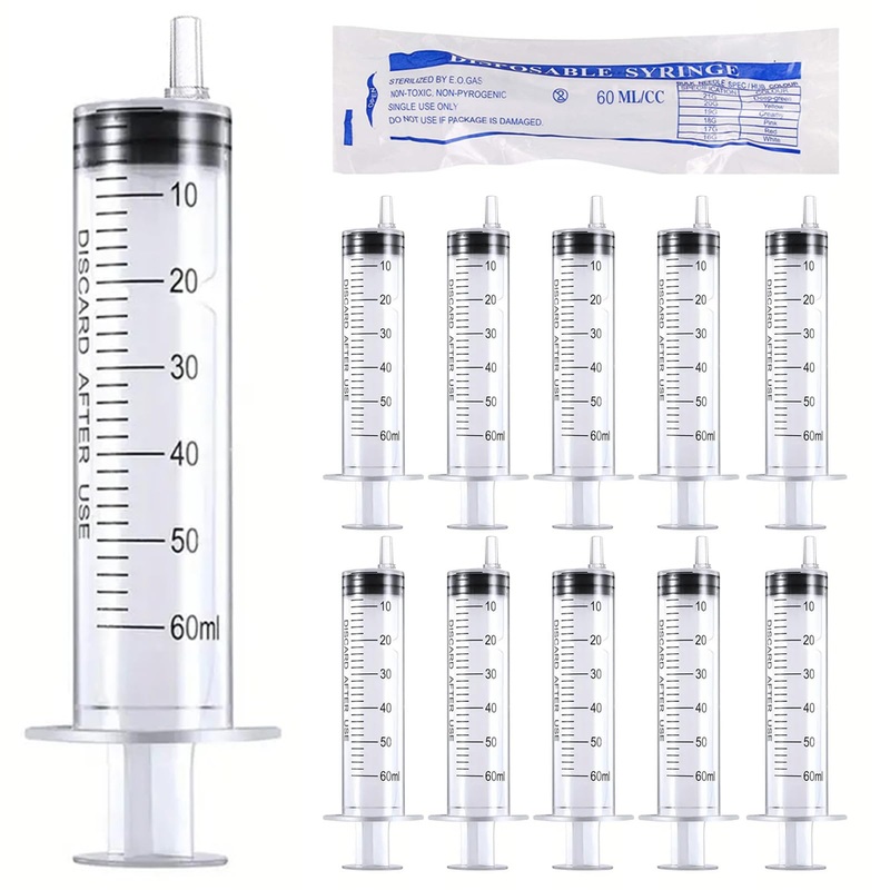 10 Pack 60ml Plastic Syringe Liquid Measuring Syringe Tools Individually Sealed with Measurement for Scientific Labs, Measuring Liquids, Feeding Pets 10Pack-60ml