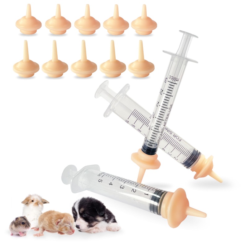10 Packs Pet Nipples for Kitten and Puppy – Silicone Feeding Pacifier for Pets and Wildlife, Small Pre-Made Hole Feeding Nipple for Kitten, Puppy, Bunny, Squirrel, Hamster(3ML/5ML/10ML)