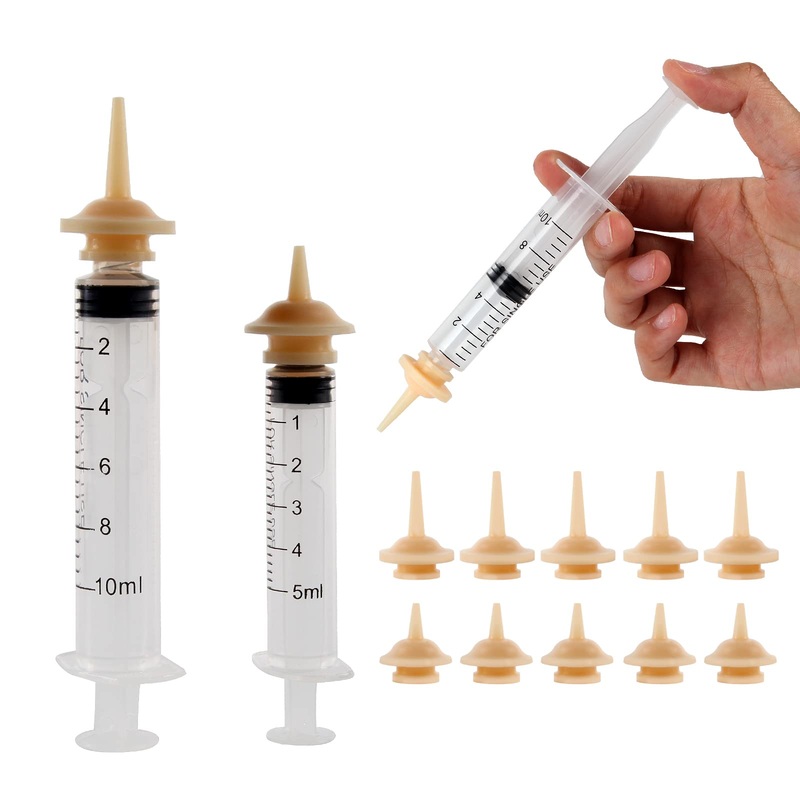 10PCS Pet Feeding Nipple-Contains 2 Syringes Silicone Material Kitten Nipples for Nursing Reusable Pet Nursing Syringes Suitable for Kittens Puppies, Rabbits, Squirrels