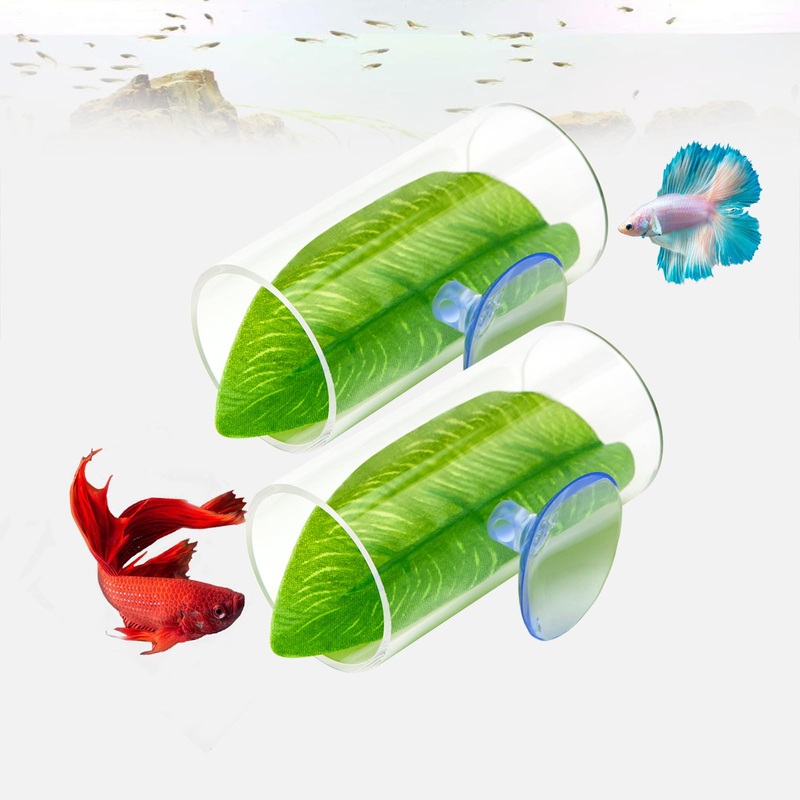 2 Pack Betta Fish Acrylic Tube Tunnel,Betta Fish Leaf Pad Simulating The Natural Habitat for Betta Spawning Grounds Breeding Resting BedBetta Toys Shelter Hideaway 2