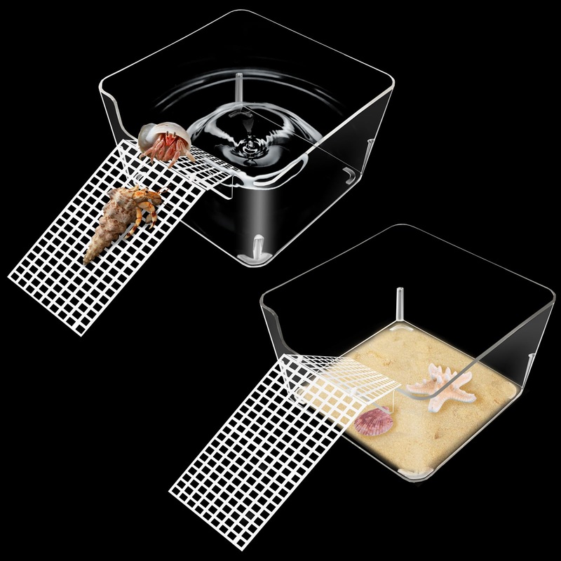 2 Pack Hermit Crab Water Tank, Hermit Crab Cage Accessories with Climbing Ramp Hermit Crab Aquarium Salt Water Pool for Small or Medium Hermit Crab Habitat Home  Transparent