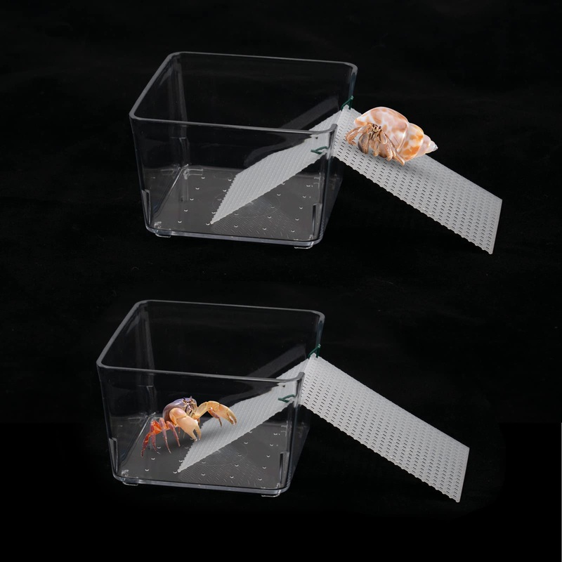 2 Pack Transparent Hermit Crab Water Tank with Climbing Ramp, Hermit Crab Aquarium Tank Cage Salt Water Pool Accessories, Hermit Crab Habitat for Small or Medium Hermit Crab Habitat