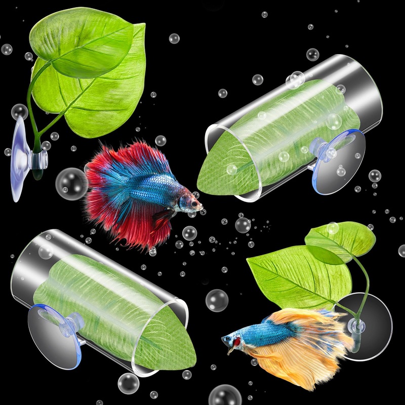 6 Pcs Betta Fish Acrylic Tube Tunnel Hollow Betta Fish Cave with Betta Fish Leaf Pad Betta Fish Tank Accessories for Aquarium Decor Fish Tank Accessories Decorations Shrimp Hideout Design Tube
