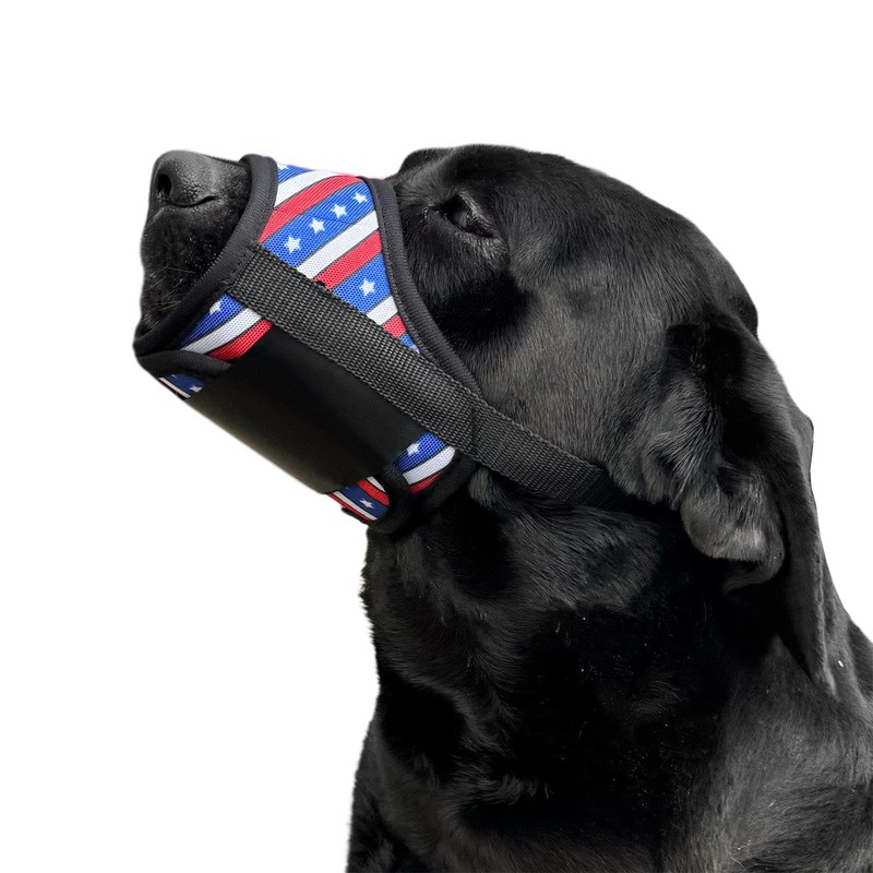 Dog Muzzle, Flag Print Dog Mouth Cover Sleeve Breathable Drinkable Adjustable Pet Safe Dog Black Muzzle to Prevent Anti Biting Barking Chewing (S) S