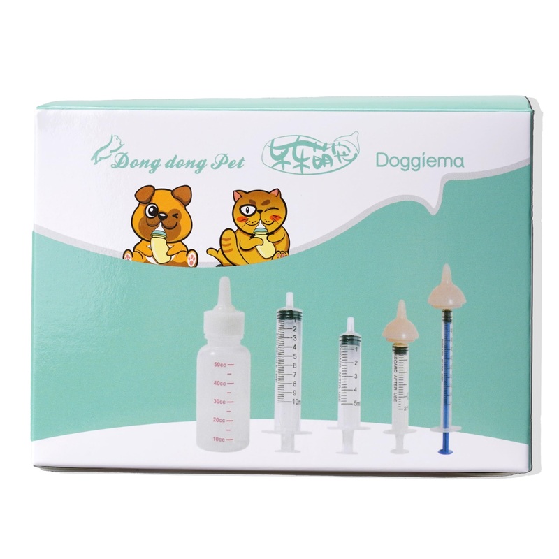 Feeding Silicone Nipple and Syringes for Newborn Kittens, Puppies, Rabbits, Small Animals Dongdong pet (1 Bottle+2 Mini Pink Nipples+4 Syringes) 1 Bottle+2 Mini Pink Nipples+4 Syringes