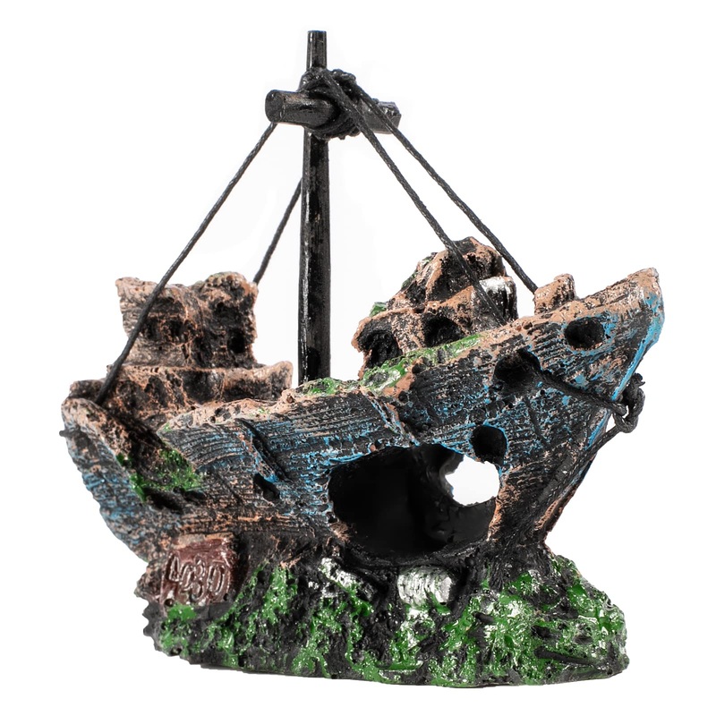 Fish Tank Decoration – Aquarium Accessories,Shipwreck Decor,Resin Material Sunken Ship Decorations for Fish Favors, Multi, 10 * 10