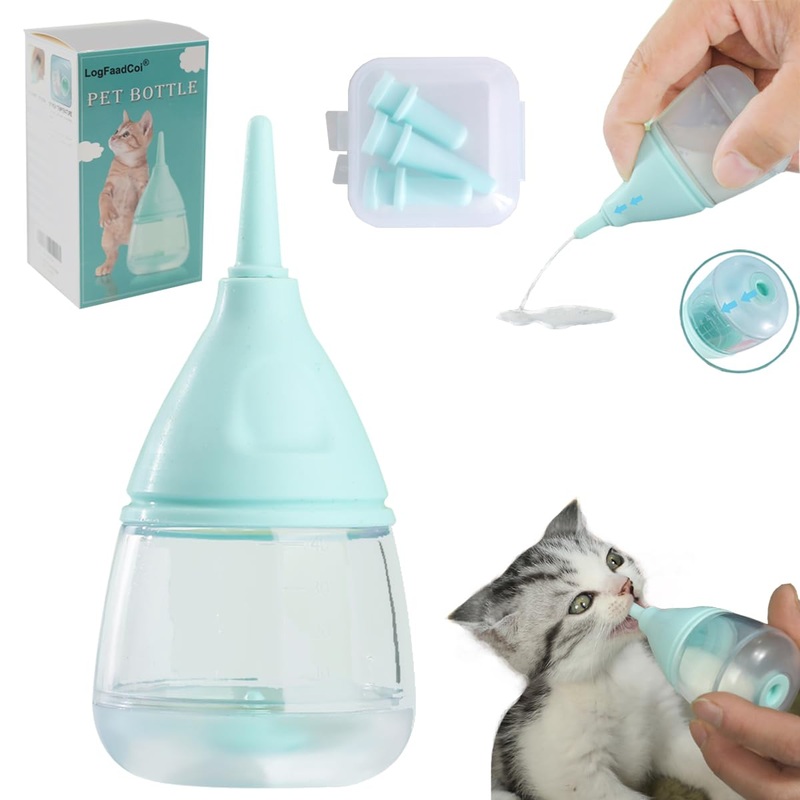 Kitten Bottles for Nursing,Puppy Bottles for Nursing Puppy Milk, Anti-Choking Puppy Feeder Design,with 3pcs Replaceable and Reusable Silicone Nipples for Feeding Newborn Pets (Blue, 40ml+3pcs) Blue