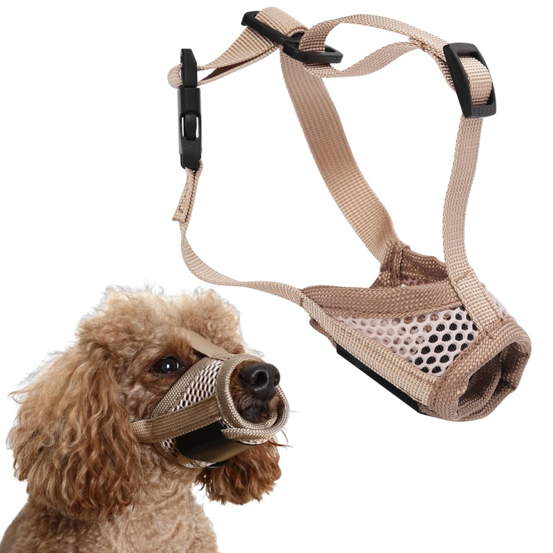 Muzzle for Dog, Soft Pet Muzzle to Stop Chewing Puppy Muzzle with Breathable Mesh & Stable Head Strap Design Mouth Mesh Muzzle Prevent Biting for Large Medium Small Dogs (S) S