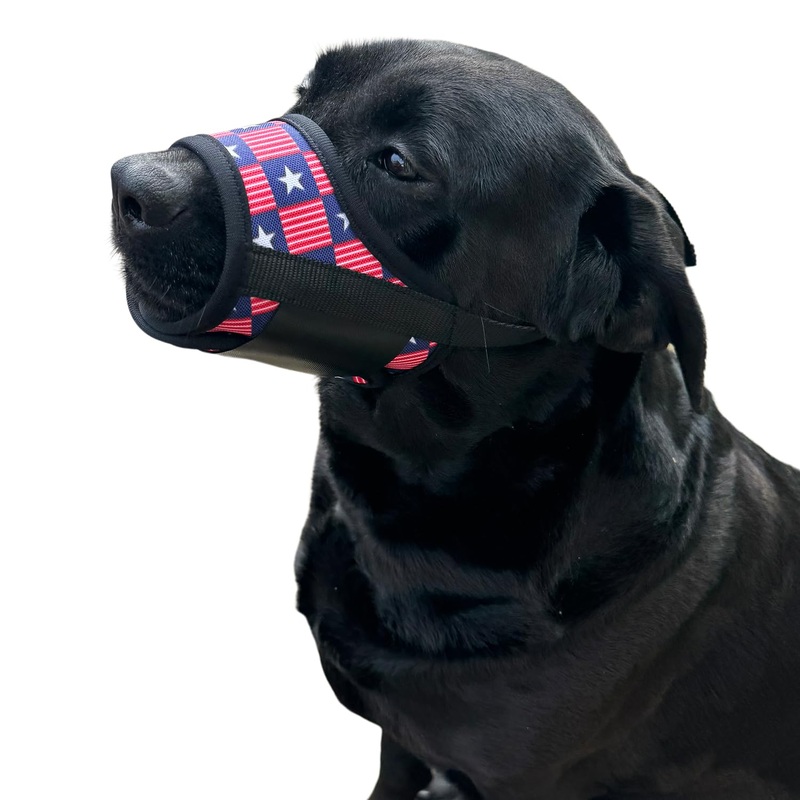 Muzzle for Small Sized Dog, Flag Print Dog Mouth Sleeve Adjustable Pet Muzzle Pet Safe Muzzle to Prevent Anti Bark Biting Chewing (S) S