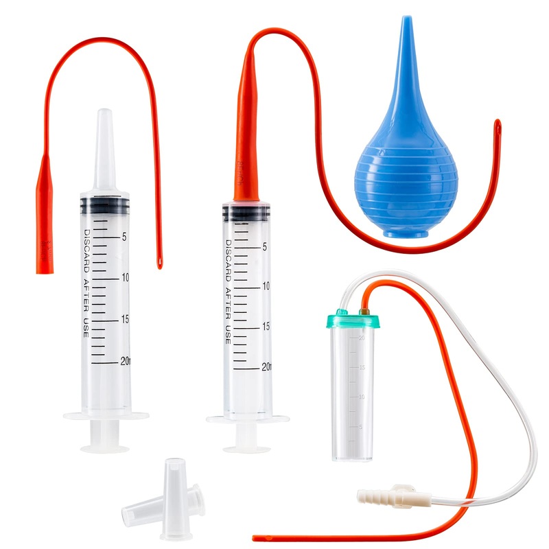 Newborn Puppy Kitten Small Animal Sterile Mucus Extractor Suction Catheter, Animal Kid Puppy Kitten Tube Feeding Kit 8 FR Red Feeding Tubes with 20ml Syringes and Bulb Aspirator