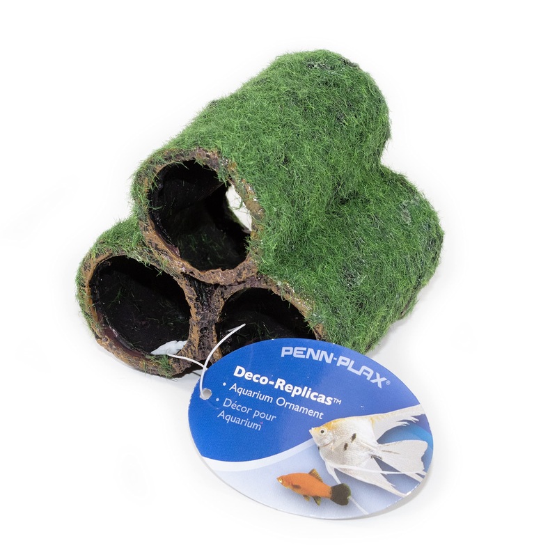 PENN-PLAX Deco-Replicas Hide-Away Pipes with Club Moss Aquarium Decoration  Realistic Appearance with Various Textures  Safe for Freshwater and Saltwater Fish Tanks