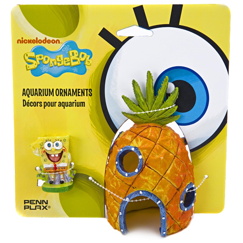 Penn-Plax SpongeBob and Pineapple House Aquarium Ornament | 2 piece Set | Great for fresh or alt water tanks .5 LBS