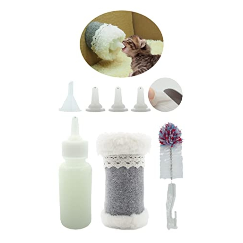 Pet Nursing Bottle Set 2 oz Pet Feeding Bottle Insulator Sleeve Replacement Nipples with Holes Brush Funnel for Newborn Baby Kittens Puppies and Small Animals