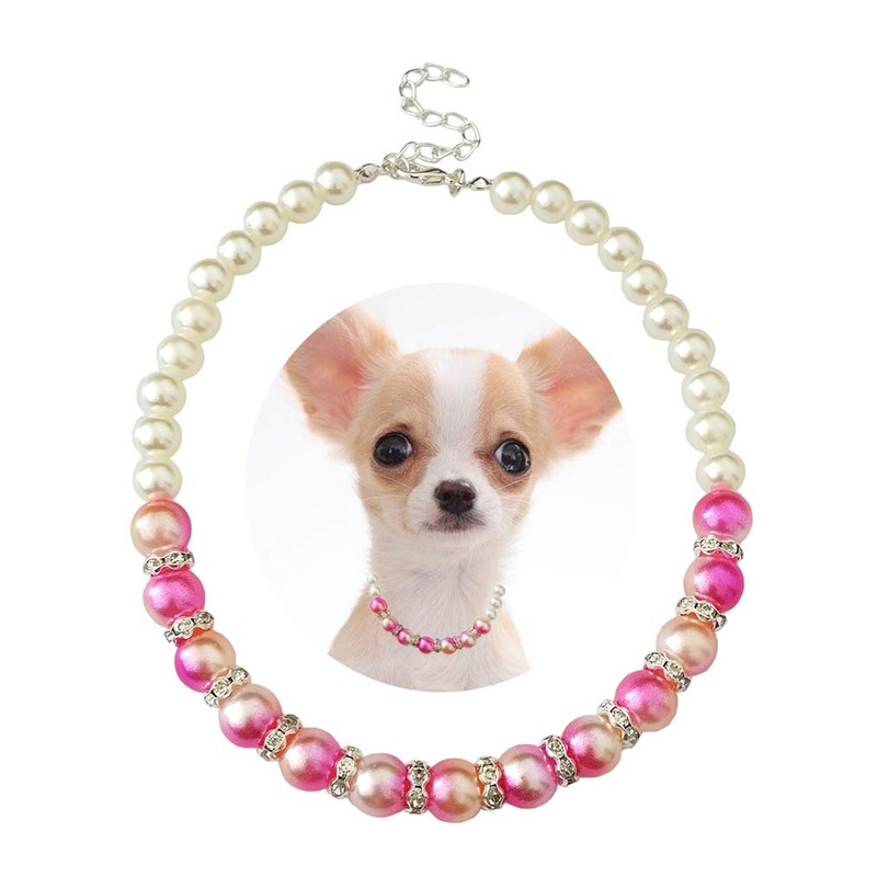 PET SHOW Pink Small Dogs Necklace Faux Pearl Rhinestone Female Cat Puppy Doggies Jewelry Grooming Accessories (S 7.9-9.8″) S 7.9-9.8″