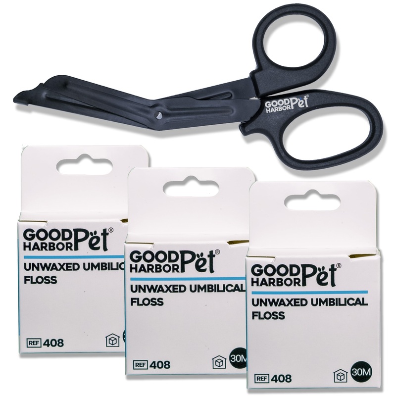 Pet Un-Waxed Umbilical Whelping Floss & Animal Cord Cutting Kit | for Dog, Cat, and Animal Births | Pack of 4