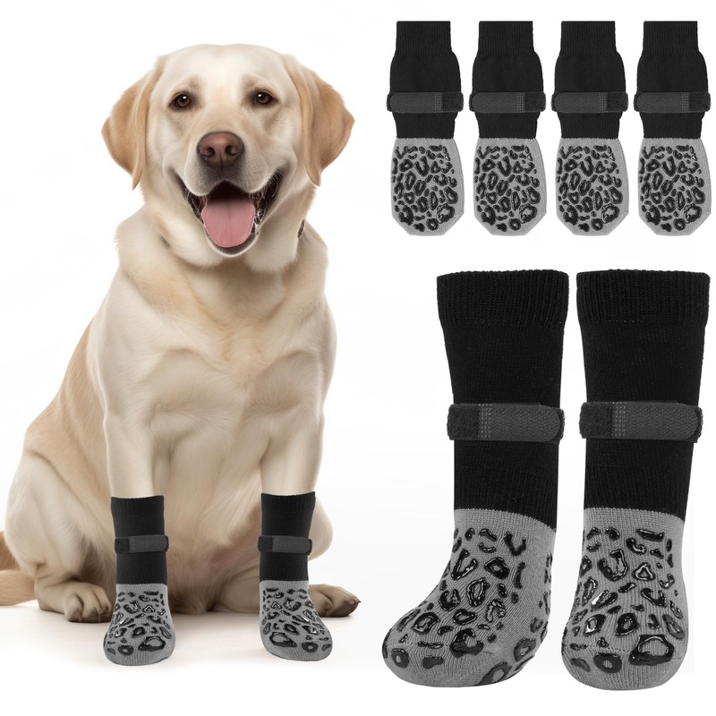 PICK FOR LIFE Non slip Dog Socks with Grippers Prevent from Licking Paws,Anti-slip Dogs Grip Socks for Senior Dogs on Hardwood Floor(Grey,2Pairs,L) L
