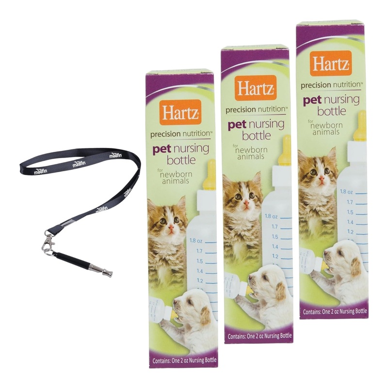 Puppy Bottles for Nursing, 2 Fl Oz – with Moofin SS Pet Training Whistle, Newborn Pet Feeding Solution, Puppy Nursing Bottles, Easy Use & Comfort for Young Pets, Easy Monitoring [ Pack of 3 ]