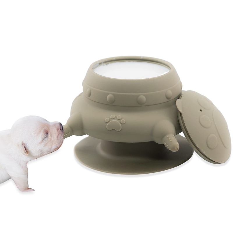 Puppy bottles for nursing,Puppy milk feeders for multiple puppies nipple,Puppy Feeder Milk Bowl,4 Nipples Silicone Puppy Nursing Station,Feeder Bowl for Kittens, Puppies,Capacity 240mlGrey