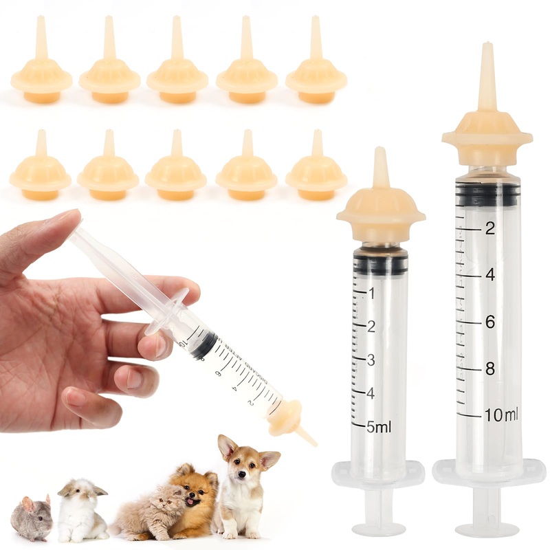 Silicone Material Kitten Nipples for Nursing, Reusable Kitten Syringe for Feeding,Silicone Pacifier Suitable for Kittens, Puppies and Wild Animals. (Small)
