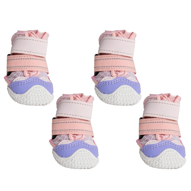 Spark Paws Hot Pavement Dog Shoes – 4-Pack Protective Paw Protector for Hot Pavement, Rough Terrain & Thorns, Easy-Wear Design for Wide Paws  Pink Purple, C