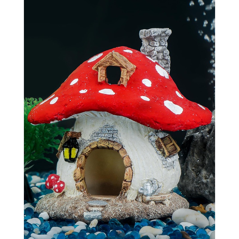 Uniclife Aquarium Mushroom House, Resin Fish Tank Decoration Cottage Ornament for Fish Tank Landscape Aquarium Hideout Hideaway Spawning Cave Decor for Shrimp Betta Goldfish and Reptiles Resin Mushroom