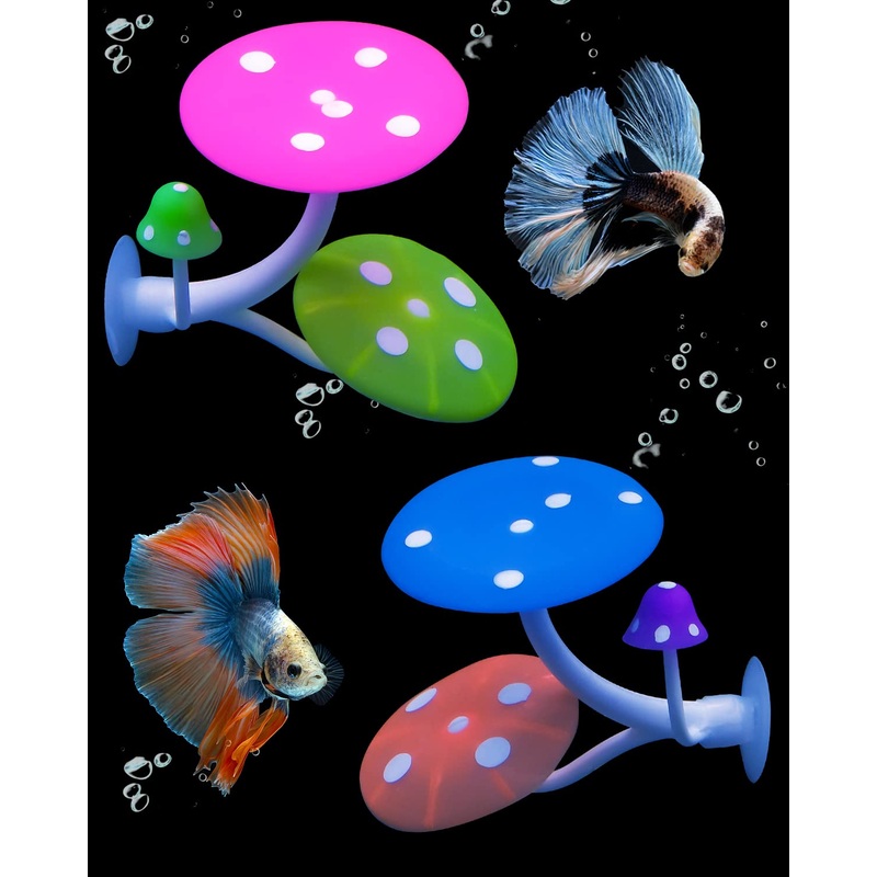 Uniclife Betta Mushroom Hammock Soft Aquarium Rest Bed Fish Breeding Playing Pad with Suction Cup Silicone Ornament Decoration Colorful Lifelike Decor for Fish Tank Landscape, 2 Pack Pink&Blue