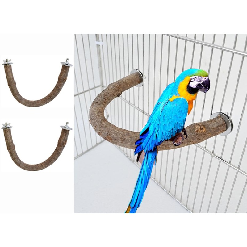 2Pcs 6.2inch Parrot Bird Natural Wood Stand Perch Swing U Shape Stick Bird Perches Bird Cage Toy for for Small to Regular Size Birds brown 2X6.2inch