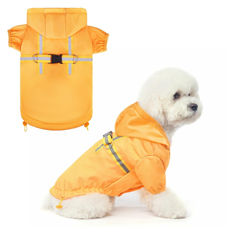 BEAUTYZOO Dog Raincoat with Harness Built-in for Small Medium Dogs and Puppies Boys Girls, Dog Rain Jacket Hooded Slicker Poncho Waterproof Reflective Dog Clothes for Winter Cold Rainy Snowy Days, S S(Back 12.6″, Chest 18″, Neck 13.5″)