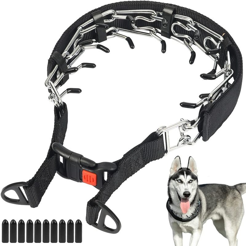 CBBPET Dog Prong Collar, Adjustable Dog Training Collar with Quick Release Buckle for Small Medium Large Dogs M/3.0mm (Neck: 16″–18” Weight:50 lbs) Luxury Black