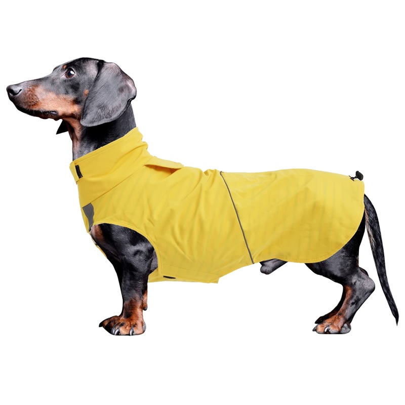 Dachshund Raincoat, Sausage rain Coats, Suitable for Dachshunds Corgi Weiner, Dog Waterproof Coat with Reflective Stripe underbelly Protection – Yellow – M Medium(Back: 17″-18″in)