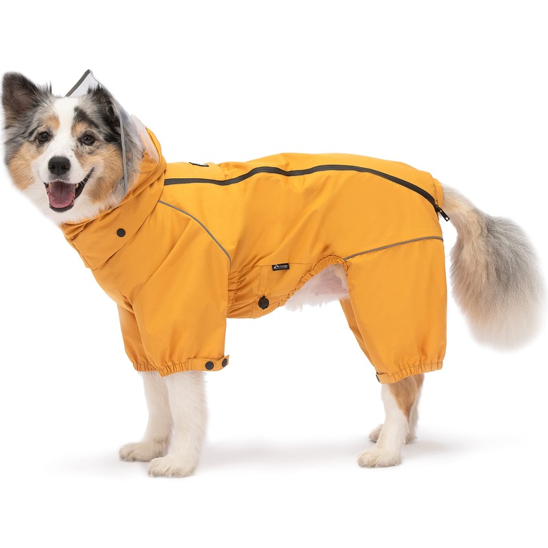 Dog Four-Legged Rain Jacket Raincoat Waterproof Windproof Coat for Medium Dogs (Adjustable Waterproof Dog Rain Coat Reflective Rim(Back Length 50CM Yellow)) Upgrade Yellow Back Length 50CM