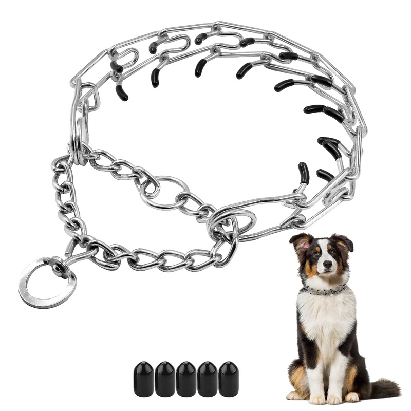 Dog Prong Collar, Adjustable Choke Collar for Dogs, High-Strength Metal Collar with Comfort Rubber Tips, for Small to Large Dogs, Gold B Medium