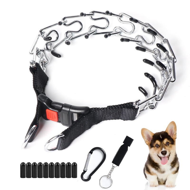 Dog Prong Collar, Walking Training Collar for Small Medium Large Dogs with Quick Release Buckle, Adjustable Pinch Collar with Rubber Caps, No Pull Dog Collar Prong(M,16″-18″) M (Neck: 16″-18″ )