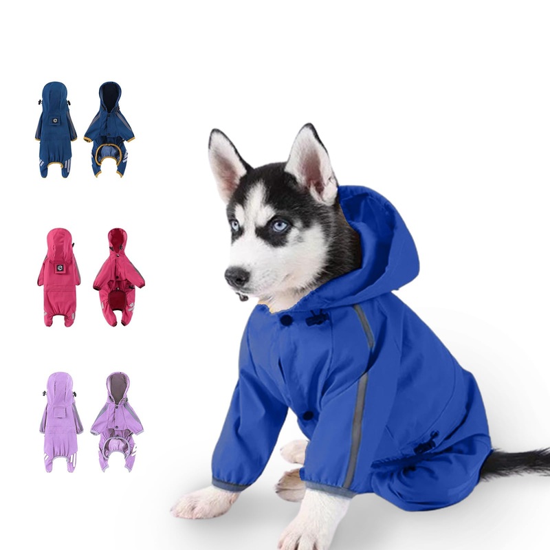 Dog Raincoat, Dog Rain Jacket for Puppy Dog with Hat, Small Dog Lightweight Raincoat, Waterproof Rain Jacket with Reflective Strip. (Navy Blue, Medium)