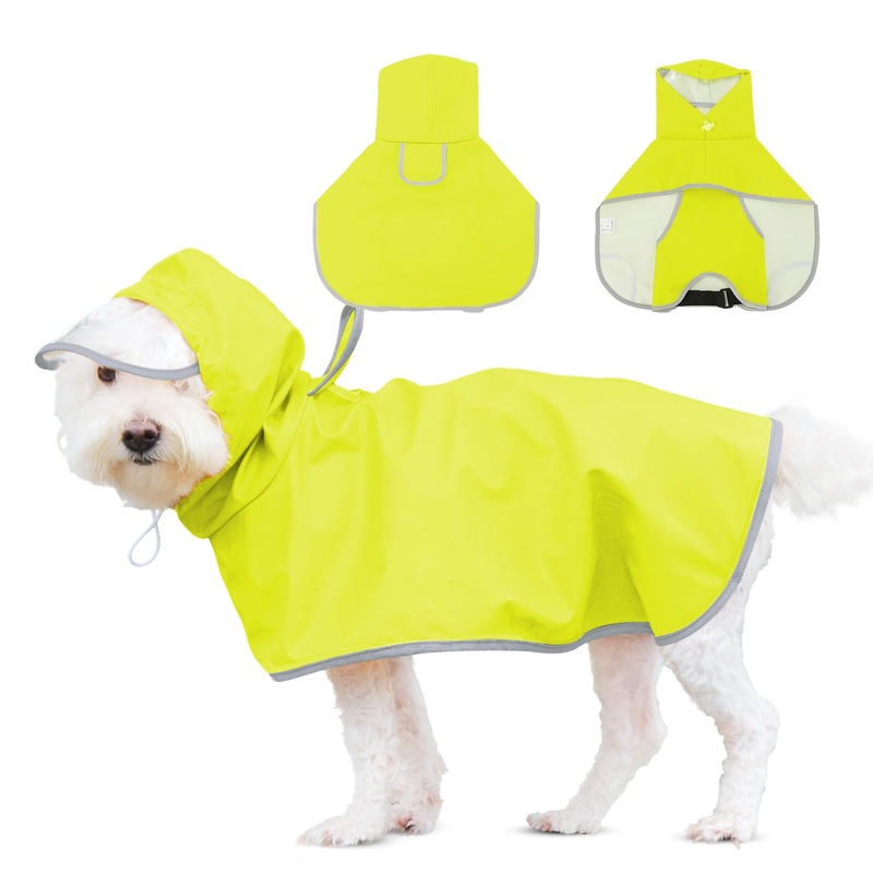 Dog Raincoat for Small Dogs, Dog Rain Jacket with Clear Hooded, Waterproof Dog Rain Coat with Adjustable Belly Strap, Dogs Safety Vest for Outdoor Adventures Walking(Neon Green,S) Small(Label Size:L) Neon Green