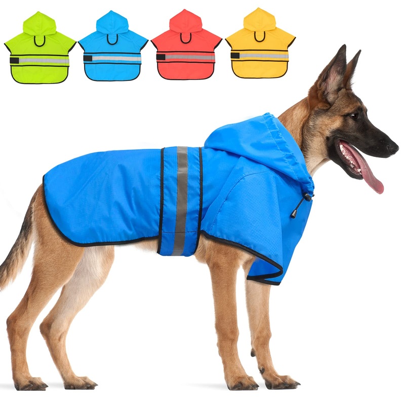 Dog Raincoat Hooded Poncho – Adjustable Waterproof Dog Rain Jacket Lightweight Reflective Dog Rain Coat Pet Slicker for Small Medium Large Dogs (X-Large, Sky Blue) X-Large